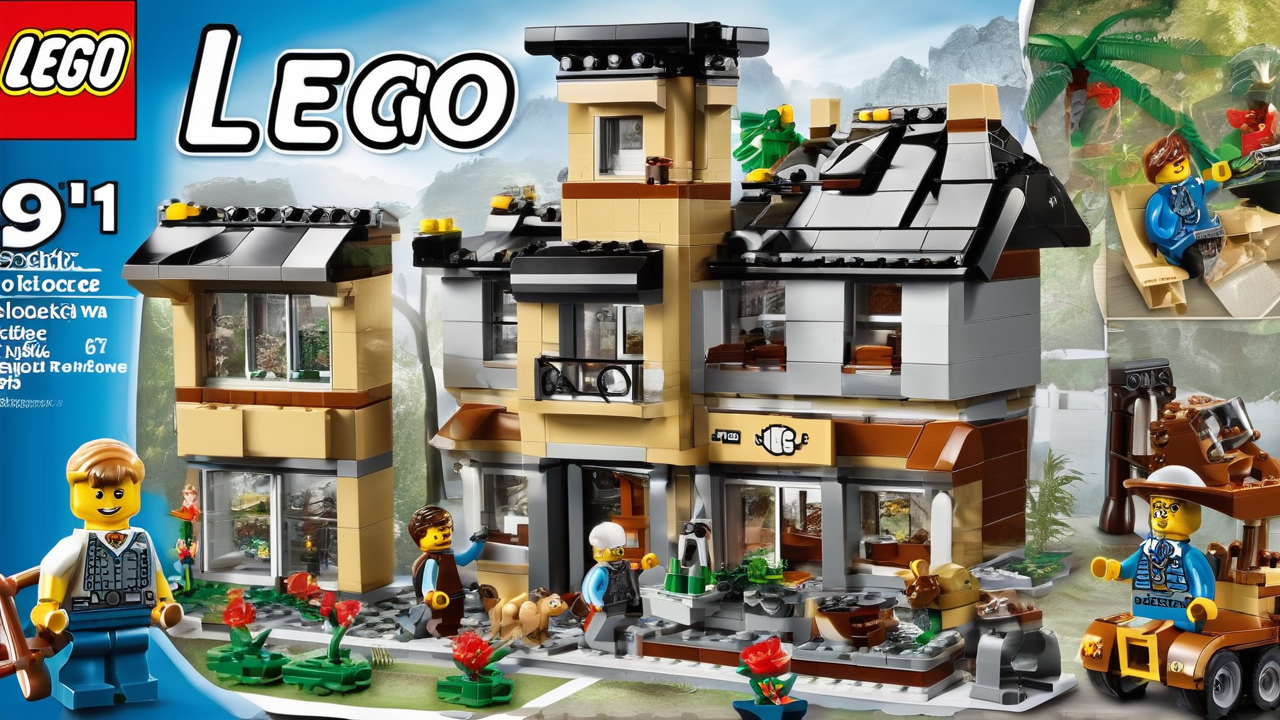 Dziecko przeglądające katalog instrukcji LEGO na tablecie, obok rozłożone kolorowe klocki