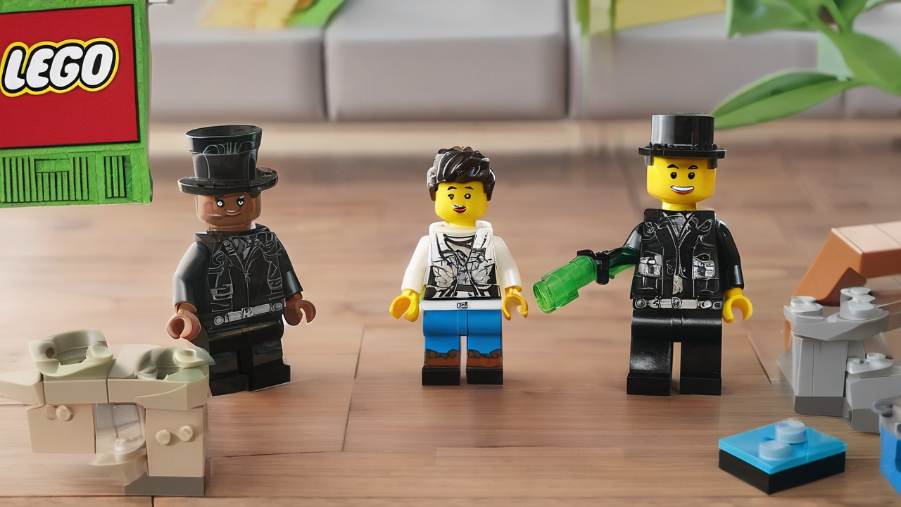 Jasne, kolorowe tło z subtelnymi elementami LEGO Juniors, tworzące przyjazną atmosferę dla dzieci w wieku 4-7 lat