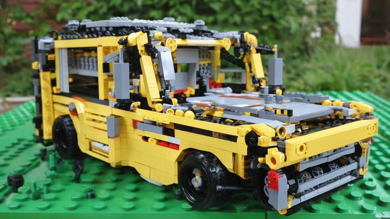 Zaawansowany model LEGO Technic supersamochodu z funkcjonalnym silnikiem, skrzynią biegów i unikalnymi elementami w specjalnym kolorze