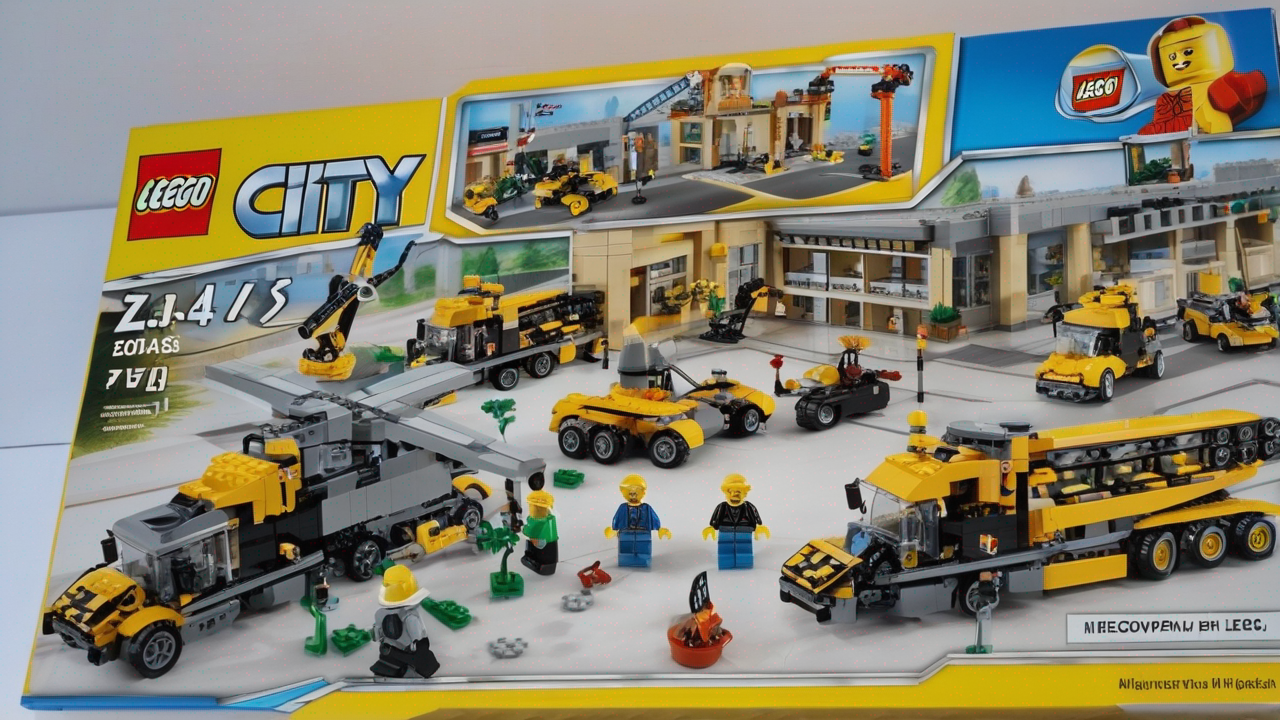 Zestaw LEGO City przedstawiający miejską zabudowę z pojazdami i figurkami mieszkańców