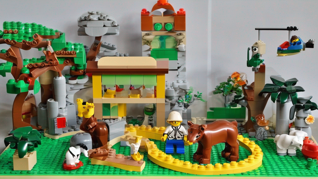 Zestaw LEGO DUPLO ZOO z różnymi zwierzętami i figurkami opiekunów