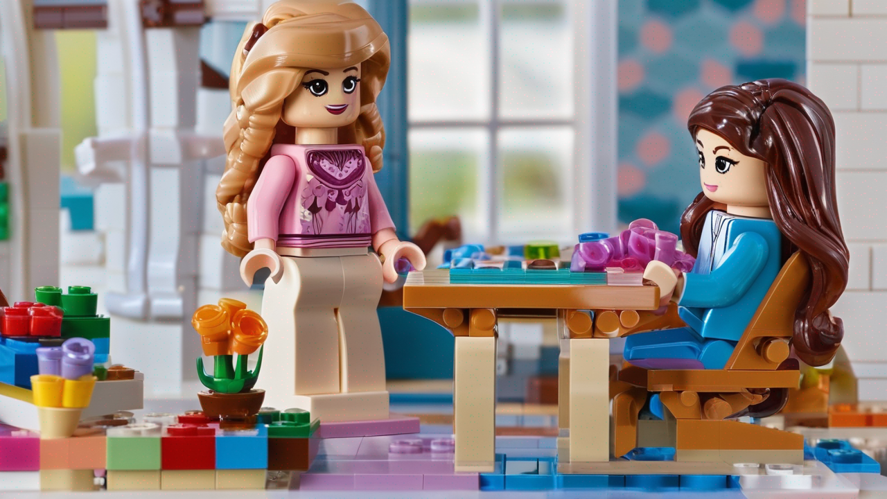 Zestaw LEGO Friends przedstawiający kolorowy domek na drzewie z figurkami i wieloma detalami