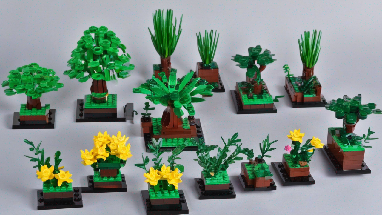 Zestaw LEGO Ogród Botaniczny z różnorodnymi roślinami i elementami krajobrazu