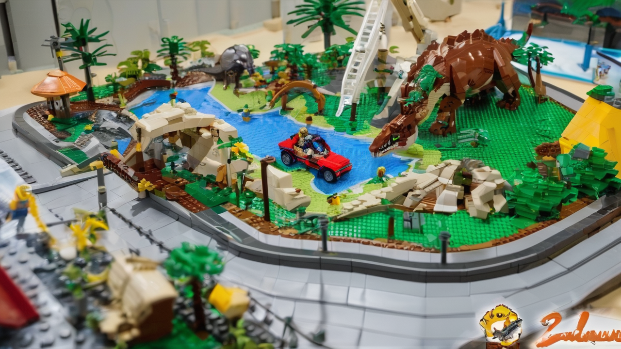 Zestaw LEGO Park Dinozaurów z różnymi modelami dinozaurów i elementami parku